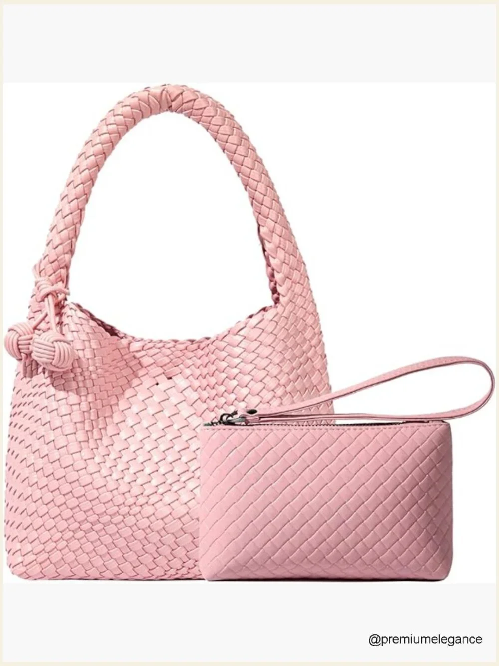 Woven Vegan Leather Hobo Bag with Mini Purse Tote Set